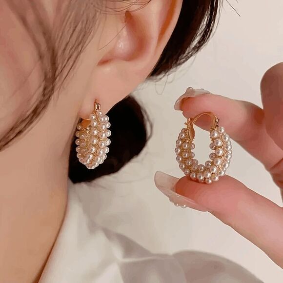 Boho Pearl Hoop Earrings - Picture 5 of 5